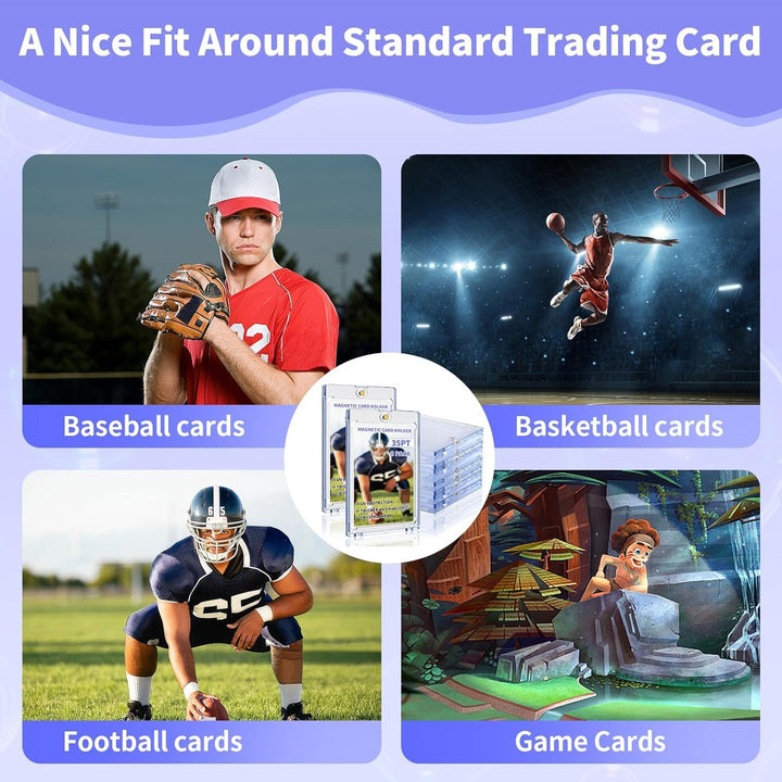 Magnetic Card Holders for Trading Cards, 8 Pack 35Pt Sports Card Holder, UV Protection Plastic Hard Card Protector Clear Card Slabs for Collectible Baseball Cards, Game Cards