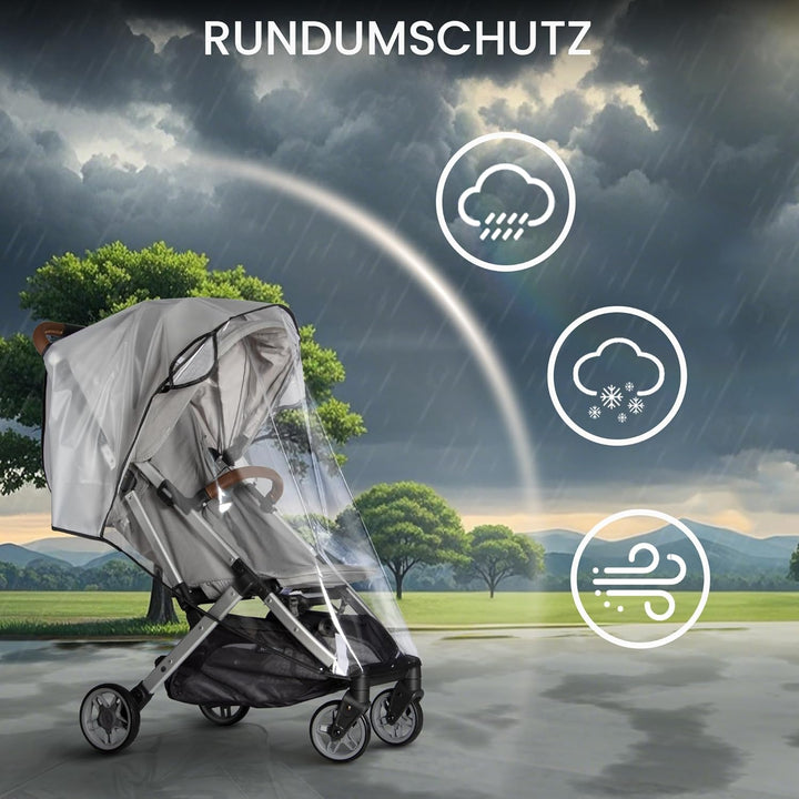 Stroller Rain Cover, Universal Stroller - Waterproof Windproof Travel Weather Shield Thick & Durable Protect from Dust and Snow with Breathable Ventilation Mesh Clear Visibility