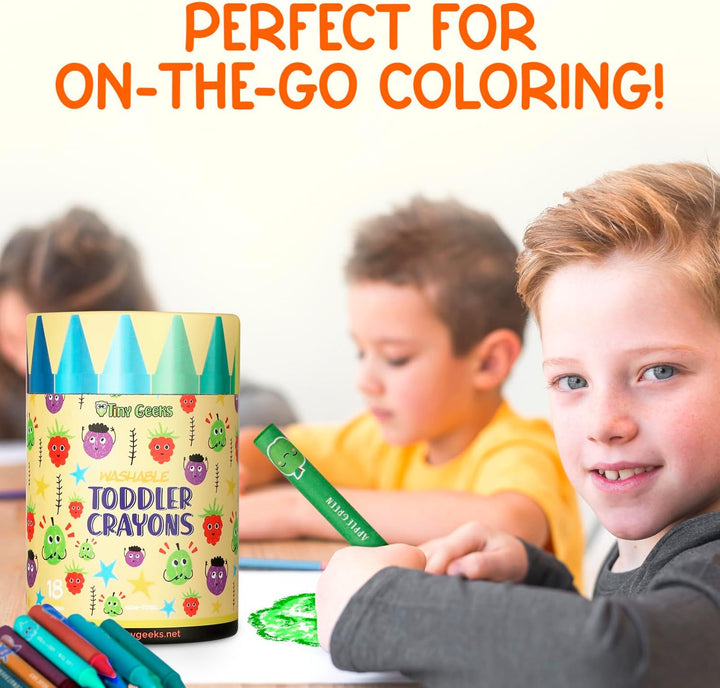 Jumbo Crayons (18 Colors) – Non-Toxic, Washable Crayons for Toddlers and Kids (Ages 1-8) – Easy-To-Hold - Ideal for Travel, Art, and Learning
