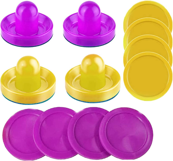 Air Hockey Pushers and Pucks - Air Hockey Paddles and Goal Handles Replacement Accessories for Game Tables (4 Pushers, 8 Pucks)