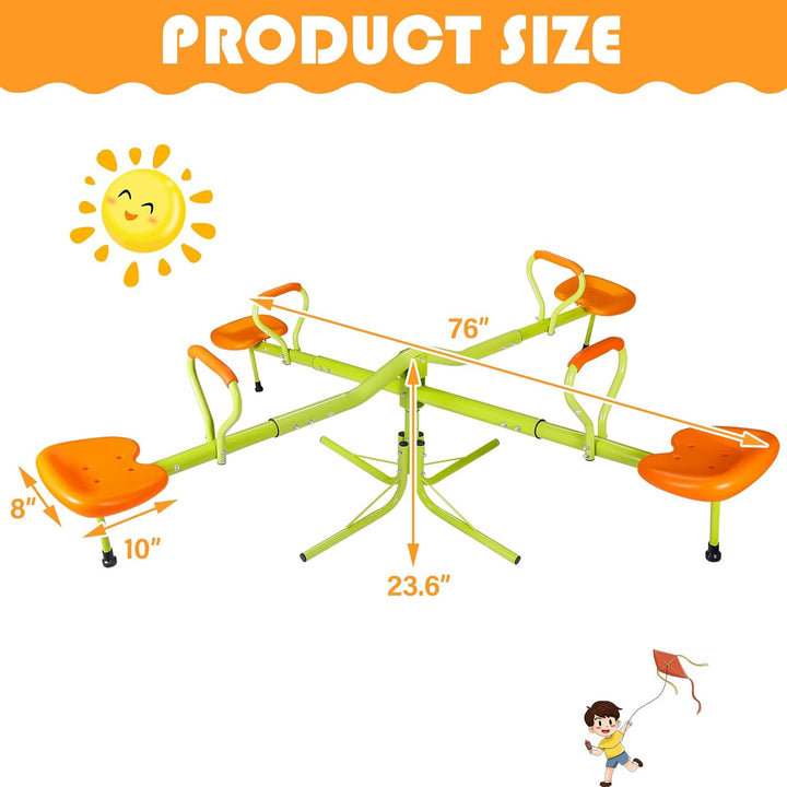 Kids Seesaw Swivel Teeter Totter Home Playground Equipment, 360 Degrees Rotating Safe, Outdoor Fun for Kids, Toddlers, Boys, Children (4 Seats)