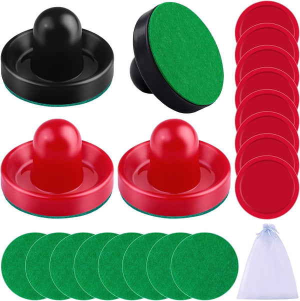 Air Hockey Accessories - Pushers, Pucks & Paddles (4 Pushers, 8 Red Pucks, 8 Green Pads)