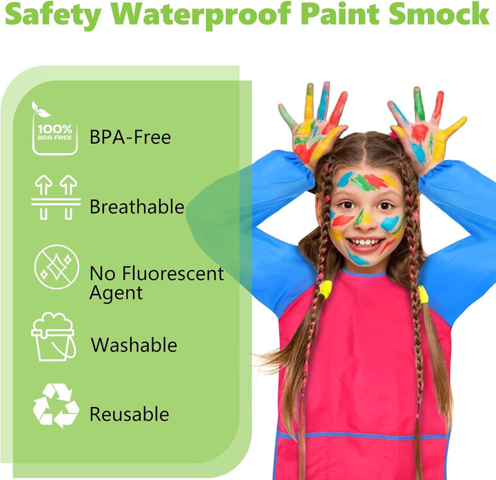 2 Pack Kids Art Smock, Kids Painting Apron, Toddler Smock Artist Painting for 2-4 Years, Waterproof with Long Sleeve