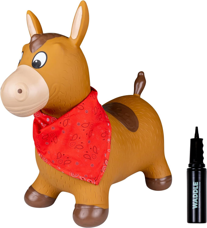 Bouncy Animal Hopper - Inflatable Hopping Animals, Indoors and Outdoors Fun, Pump Included, Riding Toys for Boys and Girls Ages 2 Years and Up, Brown Horse