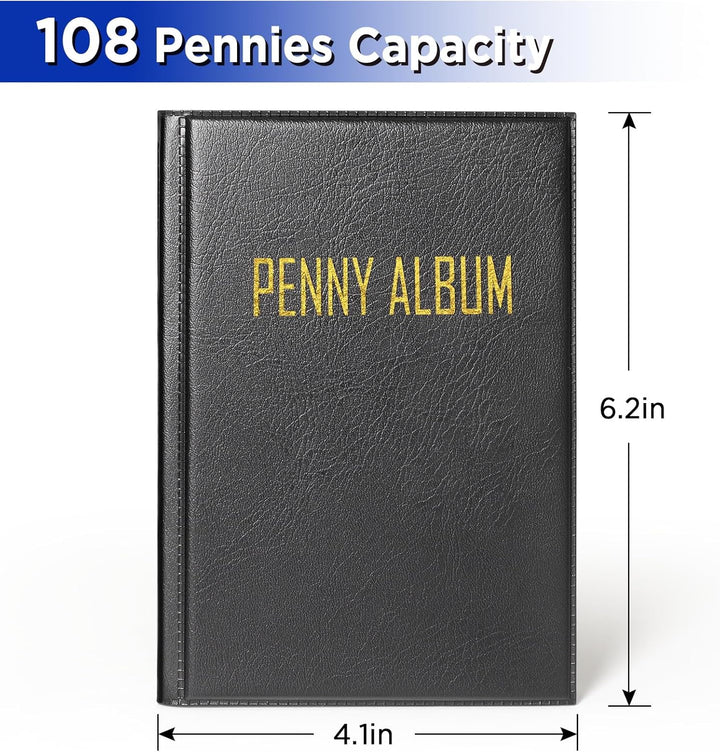Mini Pressed Penny Book, Penny Album Hoold 108 Coins, Portable Penny Holder for Collectors, Fit for Travel and Home Use, Black