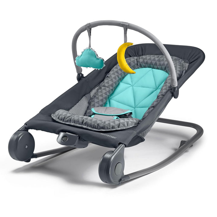 2-In-1 Bouncer & Rocker Duo (Gray and Teal) Convenient and Portable Rocker and Bouncer for Babies Includes Soft Toys and Soothing Vibrations