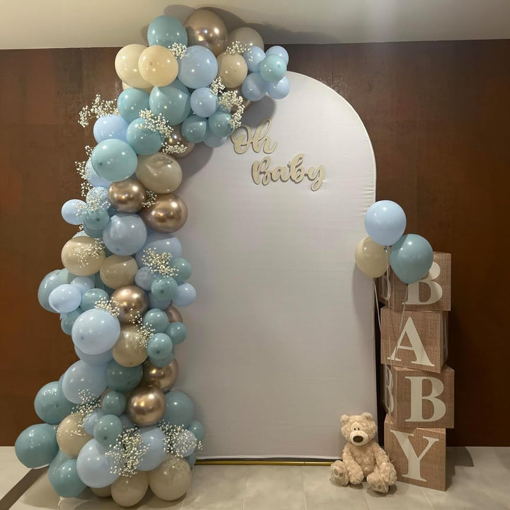 Dusty Blue and Gold Balloons, 60 PCS 12 Inch Slate Fog Pastel Baby Blue Sand White and Gold Balloons for Baby Boy Shower Bridal Shower Birthday Wedding Party Decorations