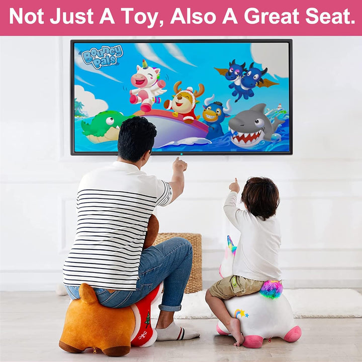 Bouncy Pals Hopping Unicorn Horse, Toddler Girl Inflatable Bouncing Animal Hopper Toy, Outdoor Indoor Plush Ride on Bouncer, Baby Birthday Gift 18 Month 2 3 4 Year Old Kid - Unicorn