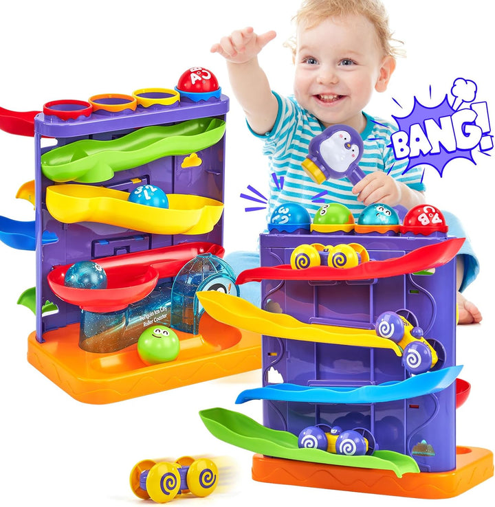 Toddler Toys for 1 Year Old Boy 2 in 1 Pound Ball Toy & Car Ramp Race Track Learning Early Developmental Montessori Toys for 2 Year Old Birthday Gifts