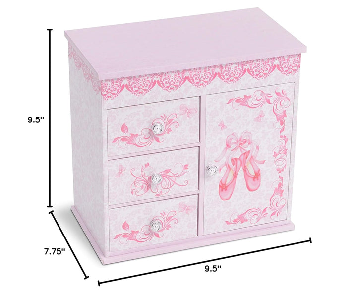 - Ballerina Jewelry Box for Girls with 3 Pullout Drawers - Ballerina Music Box with Swan Lake Tune - Ballet Slipper Design - Jewelry Storage Organizer for Necklaces and Bracelets
