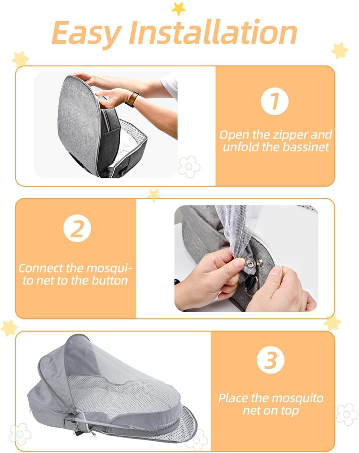 : Foldable Lightweight Travel Pod Infant Bassinet with Mosquito and Canopy Outdoor Newborn Essentials Gift