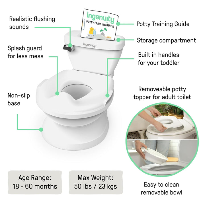 Summer Infant by  My Size Potty Pro in White, Toddler Potty Training Toilet, Lifelike Flushing Sound, for Ages 18 Months+, up to 50 Pounds