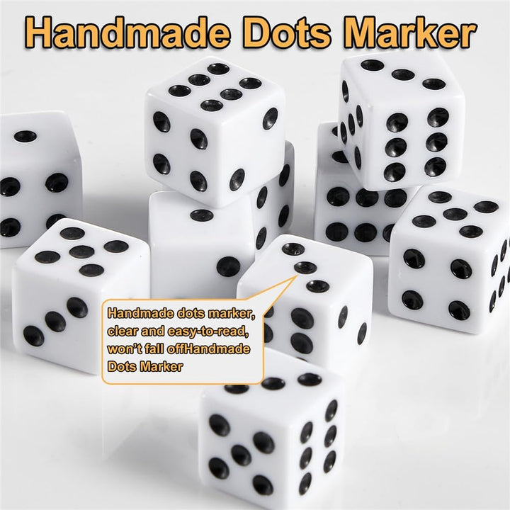 100 Pieces White Dice Set, 16MM Standard Game Dices, Opaque Six-Sided Dice with Pouch, Black Dot Bulk White Dice for Group Event, Board Games, Classroom Math