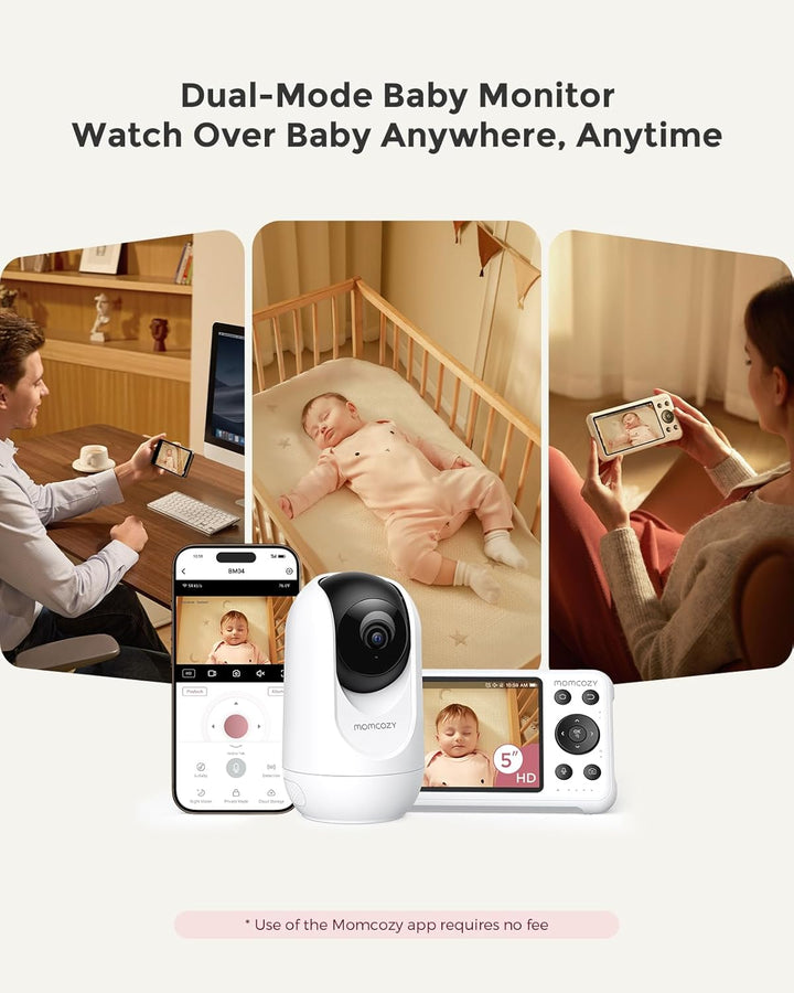 Smart Wifi Baby Monitor with Camera and Audio, 5" 1080P Screen with Wall Mount, Motion & Cry Detection, Safe Fence, Clear Night Vision, 5000Mah Battery, 2-Way Talk, Photo & Video Recording