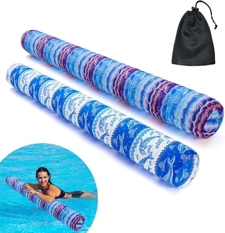 Inflatable Swimming Pool Noodle, 2 Pack Soft Fabric Quick Drying Covered Large Pool Floats Noodles, Premium Buoyancy Swim Poolfloats with Portable Storage Bag for Pool Party Toy