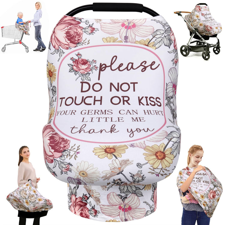 No Touch Sign Car Seat Cover for Babies, Mom Nursing Covers Breastfeeding Scarf, Multi Use Infant Carseat Canopy for Newborn Carrier/Stroller/Shopping Cart, Baby Shower Gifts for Boy Girl