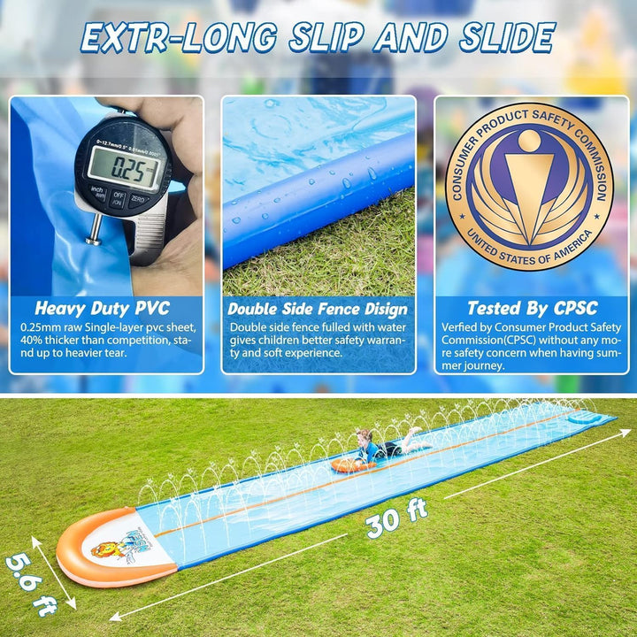 Slip Water and Slide, 22.5Ft Extra Long Lawn Water Slides for Kids Adults, Double Lanes Racing Backyard Summer Sprinkler and Splash Water Toy, XL Slip Waterslide with Inflatable Bodyboards Garden Toy