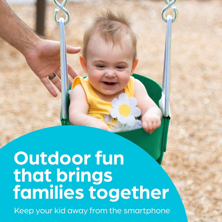 Baby Swing Outdoor - Heavy Duty Toddler Swing Set Accessories, High Back, Full Bucket Seat with Coated Chains for Outdoor Use - Fully Assembled - Green