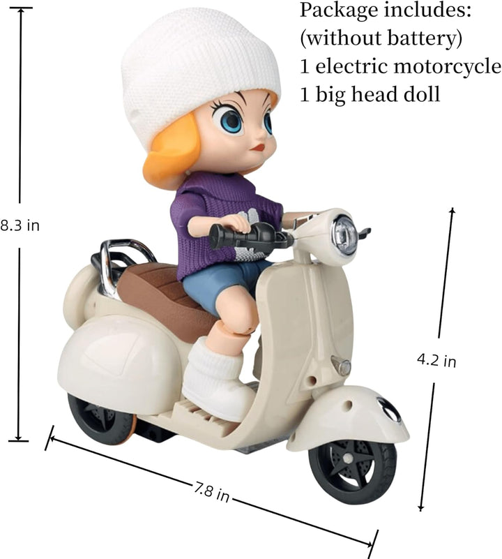 Motorcycles Scooter Toy Doll - with Light and Music, Cute Have a Seat for Accessories, Decor Desktop Ornaments Collectors (Off-White)