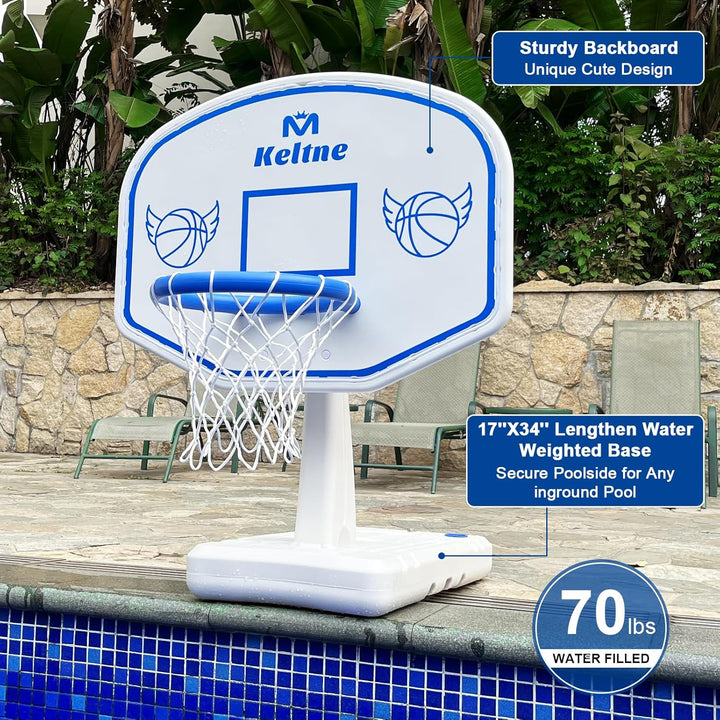 LED Pool Basketball Hoop Poolside, Oversized Water Basketball Hoop with Solar Colorful Lights, 34"X34"X42.2" Light up Swimming Pool Basketball Hoops for Kids Adults, with 2 Balls and Pump.