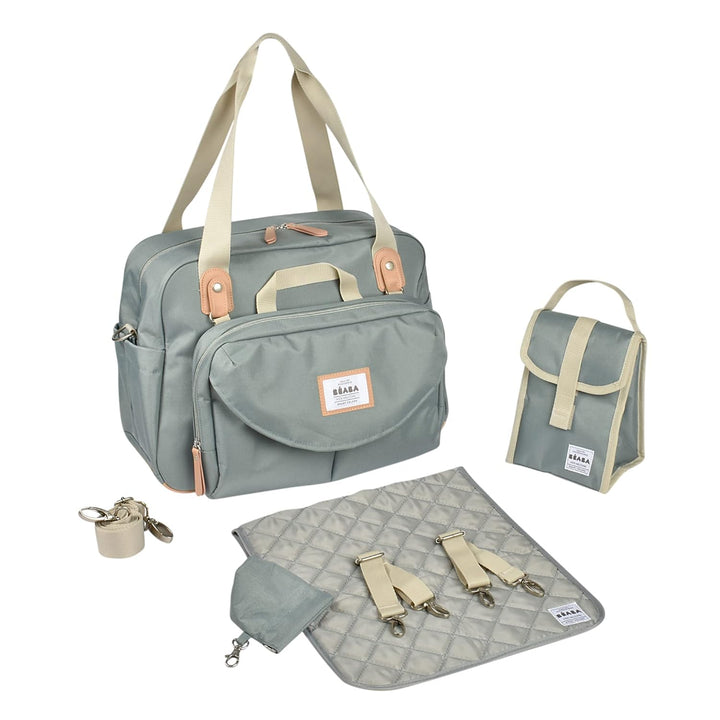 Beaba Geneva Diaper Bag, Multifunction Baby Diaper Bag, Includes Removable Strap for Stroller, Changing Pad, and Insulated Pouch, (Sage)