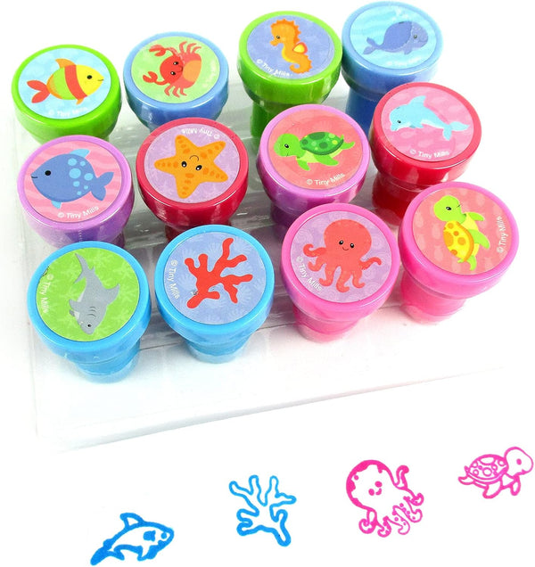 12 Pcs Ocean Life Turtle Stamp Kit for Kids Self Inking Stamps Gift Party Favors