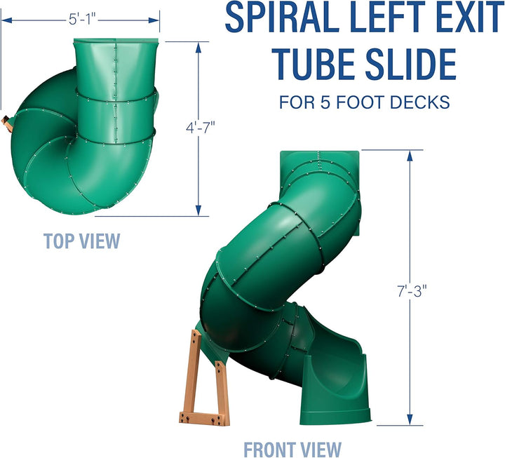 Tall Spiral Tube Slide - Left Exit, Green - Mounts to 5 Ft. Deck Height