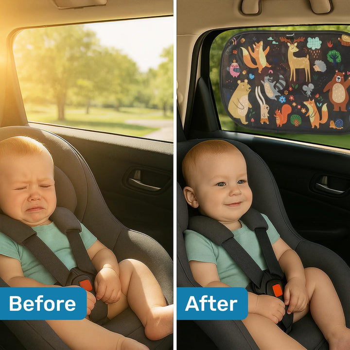 2 Pack Animals Cartoon Car Window Sun Shades for Kids - 21X14 Inches - Baby Sun Shades - Glare and UV Rays Protection Car Window Shades, Suitable for Suvs, Minivans and Full Size Cars