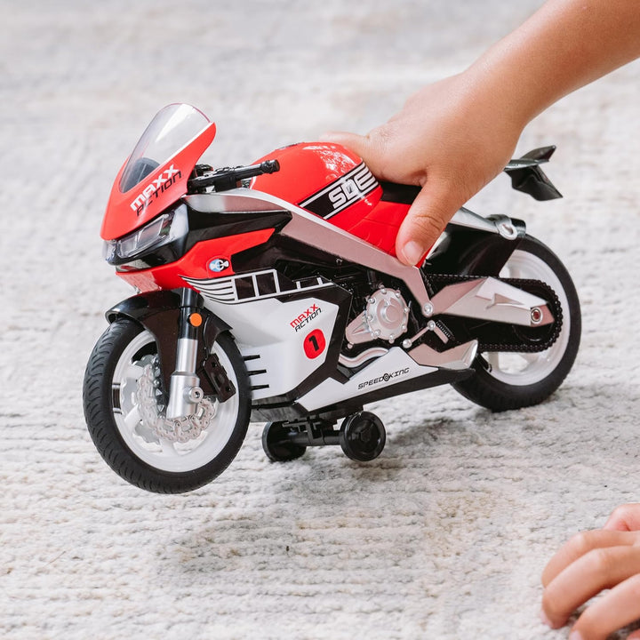Maxx Action Super Bike with Wheelie Feature – Red Motorized Toy Motorcycle for Boys & Girls | Light & Sound Vehicle for Kids