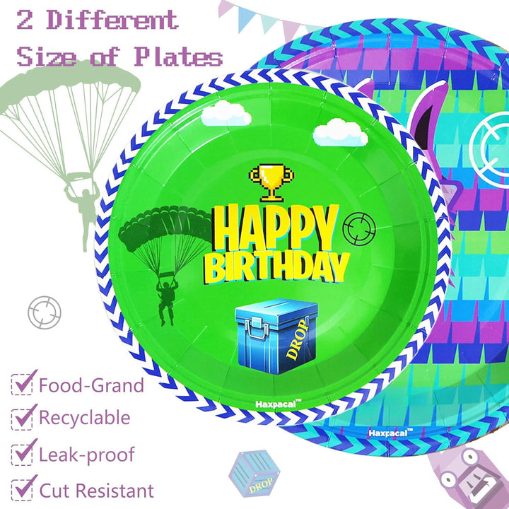 64Pcs Video Games Llama Party Tableware Supplies Including 32 Pcs Plates, 16 Pcs Forks and 16 Pcs Napkins, Video Games Theme Party Birthday Decorations