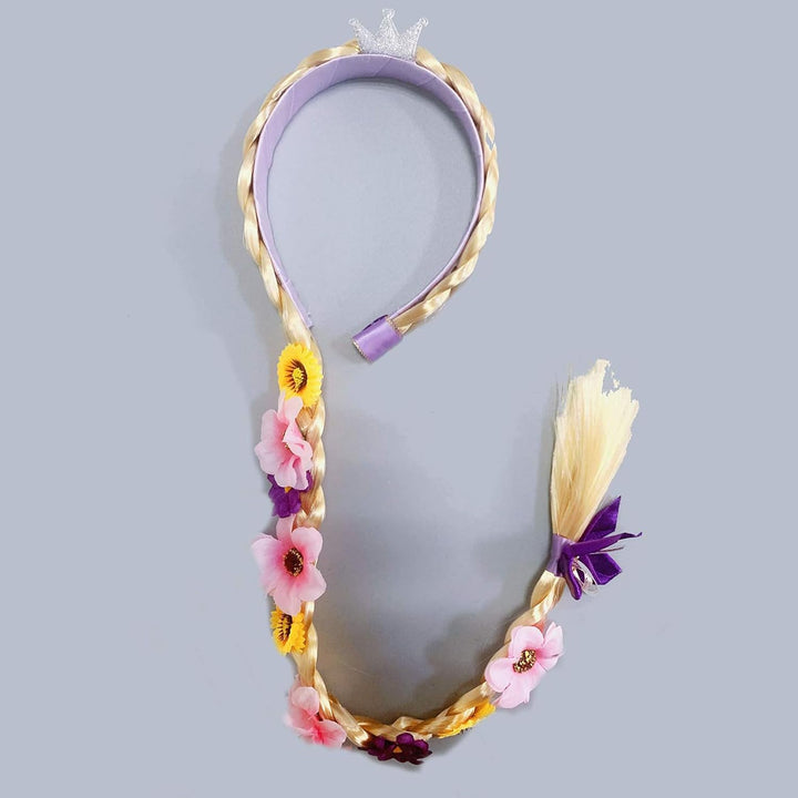 Princess Dress up Wigs, Princess Rapunzel Long Braided Wig Headbands with Tiara Flowers Adorn for Girls Costume Accessories, 29 Inch