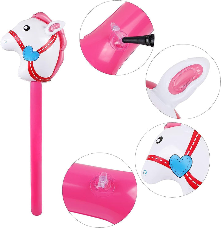 4 Pieces Inflatable Stick Horse Inflatable Horse Head Stick Balloon Funny Stick Horse Toy for Kids Inflatable Horse on a Stick for Birthday Cowboy Party Supplies(37 Inch Pink)