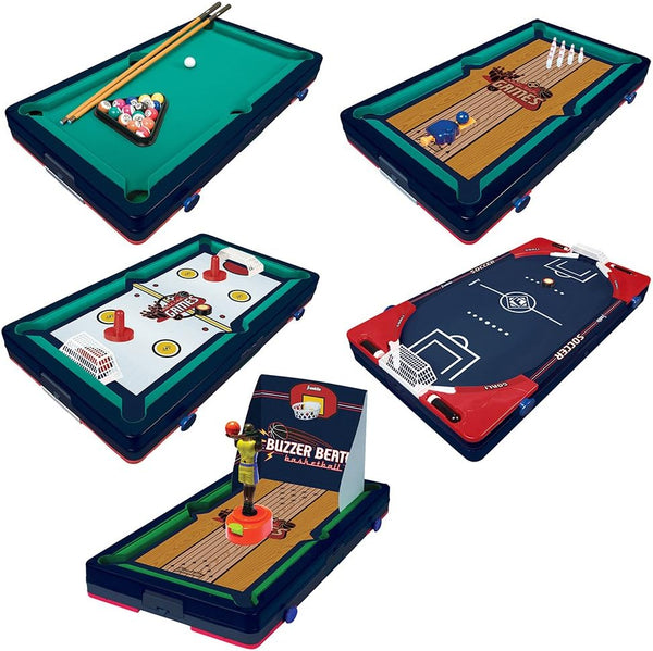 Table Top Game Set - 5-In-1 Sports Center Indoor Game - Tabletop Soccer, Basketball, Hockey, Bowling + Pool