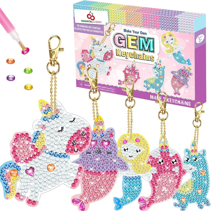 Arts and Crafts for Kids Ages 8-12 - Make Your Own GEM Keychains - 5D Diamond Art Painting by Numbers Kits Girls Kids Ages 3-5 4-6 6-8 Toys Birthday Easter Basket Stuffers Christmas Stocking Gifts