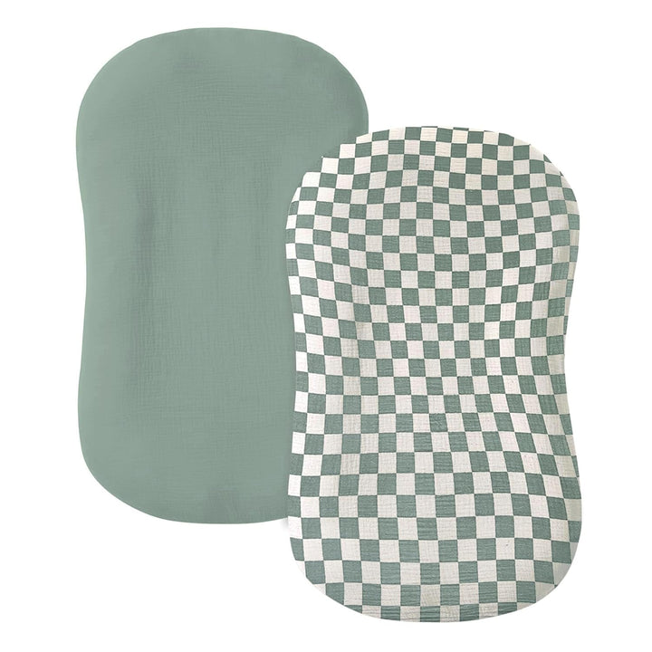 Muslin Baby Lounger Cover 2 Pack, 100% Cotton Infant Lounger Cover, Soft & Breathable Replacement Slipcover, Compatible with Snuggle Me Newborn Lounger (Dark Olive,Cream)