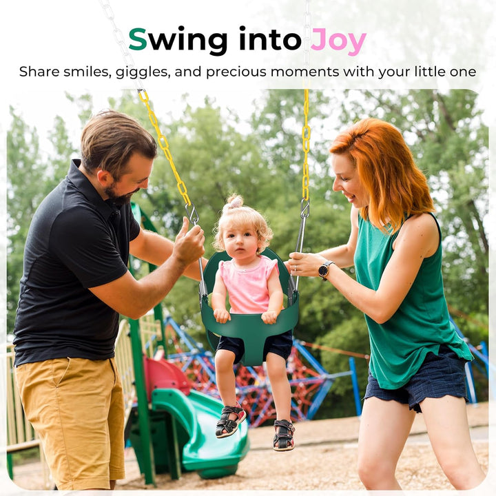Toddler Swing, Baby Swing Outdoor –High Back Full Bucket Swing Set for Ages 1-3, 330Lb Capacity, Safety Design, Plastic-Coated Chains and Quick-Snap Carabiners for Backyard, Playground