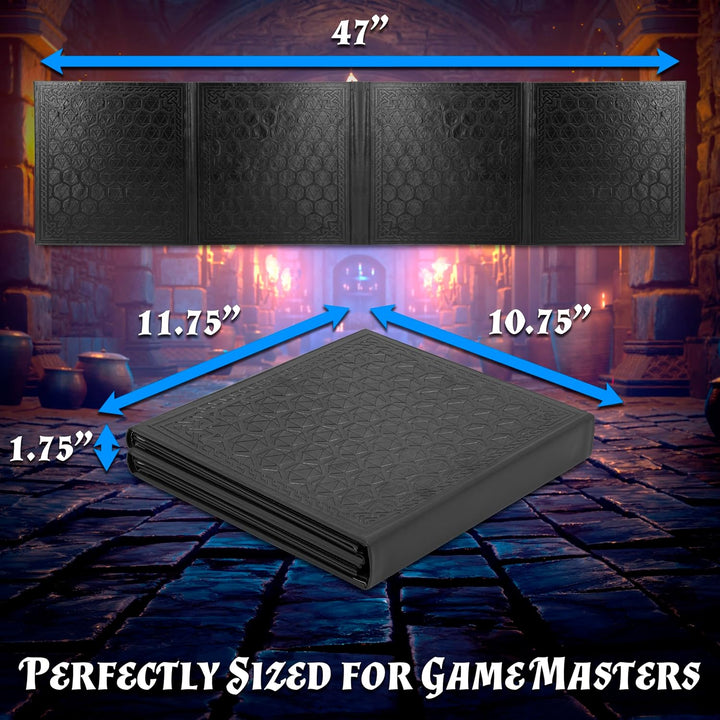 DM Screen Faux Leather 8-Panel Deluxe GM Screen - Eight Panel Folding Dungeon Master Screen with 2 Swinging Panels and Wet Erase Pockets for Ttrpgs - Inserts Not Included