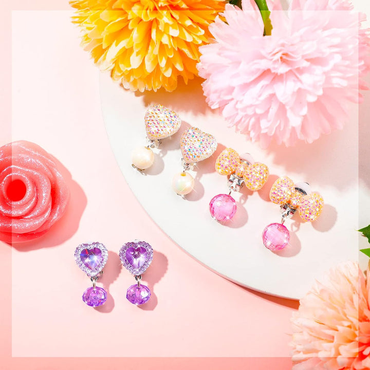 9 Pairs Girls Clip-On Earrings Pretend Princess Play Earrings Jewelry Set (Style 5)