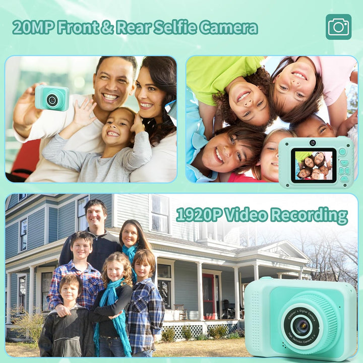 Kids Camera Toys, for Boys and Girls, Digital Camera for Kids, Toddler Camera Christmas Birthday Toy Gifts for Kids Age 3 4 5 6 7 8 9 10 with 32GB SD Card, Video Recorder 1080P HD (Green)