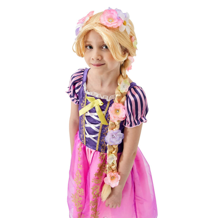 Super Long Princess Rapunzel Wig with Flowers-29 Inch Girls Blonde Braid Synthetic Wigs for Costume Cosplay Fairytale Ball Halloween Christmas Birthday Party