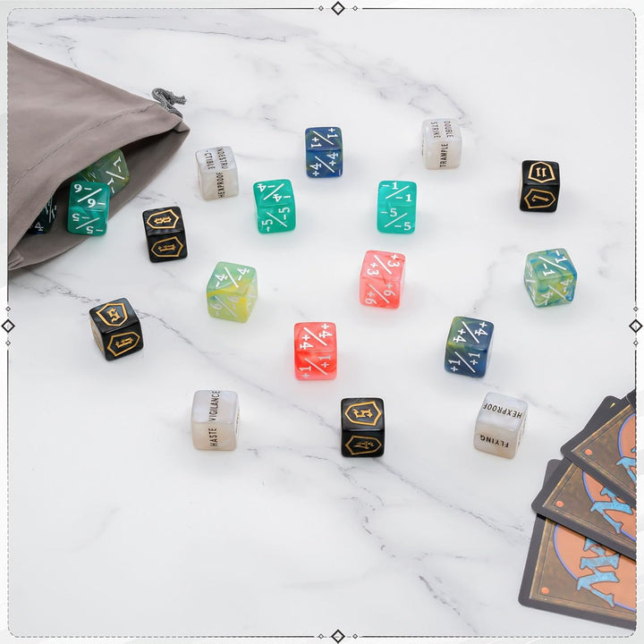 60 Pieces MTG Dice Set with Keyword Token Dice & plus 1 Life Counter & Shield in 6 Colors for MTG, Cards Gaming Accessories