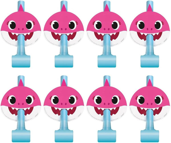 Baby Shark Party Blowouts (Pack of 8) - Multicolored Celebration Noisemakers, Perfect for Kids Birthdays and Themed Events
