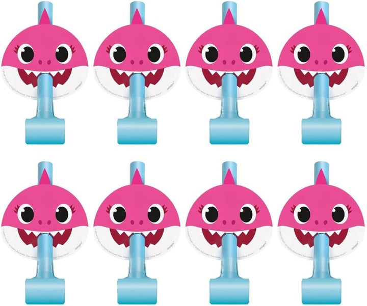 Baby Shark Party Blowouts (Pack of 8) - Multicolored Celebration Noisemakers, Perfect for Kids Birthdays and Themed Events