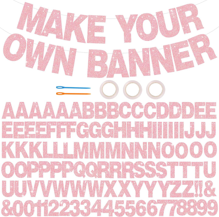 116 PCS A-Z Glitter Black DIY Letter Banner Kit Make Your Own Banner，Including 111 Letters and Numbers 3 Rope and 2 Threading Device,Customized for Birthday Graduation Wedding Party Decor