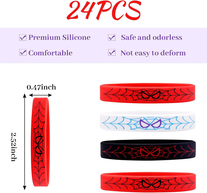 24Pcs Spider Silicone Wristbands Bracelets Hero Spider Party Decorations Supplies for Spider Theme Boys Girl Birthday Party Favors