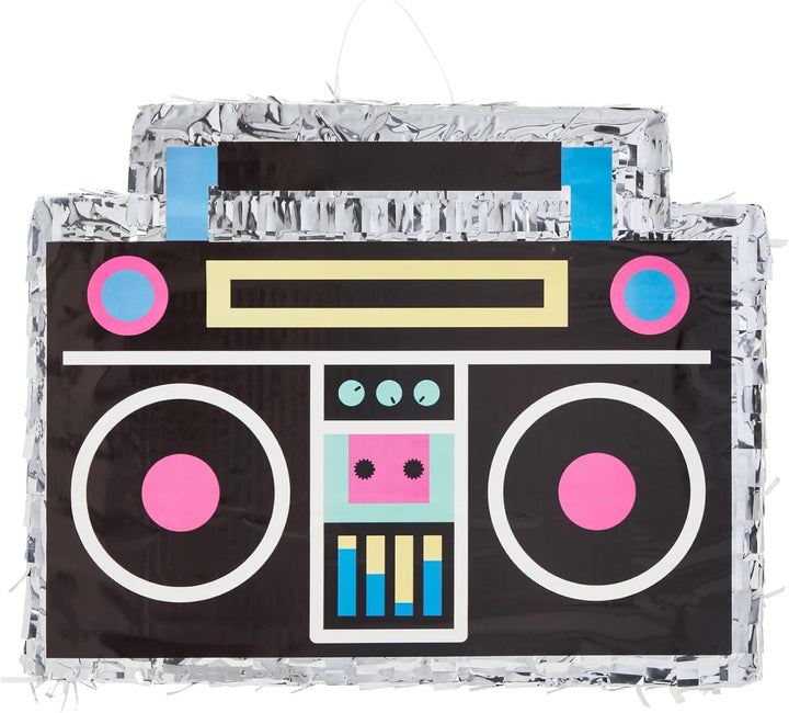 Boombox Pinata - 80S and 90S Theme Party Decorations, Hip Hop, Retro Birthday Supplies (16.5X12.8X3 In) - 90S Party Decorations - Boom Box Decor Pinata