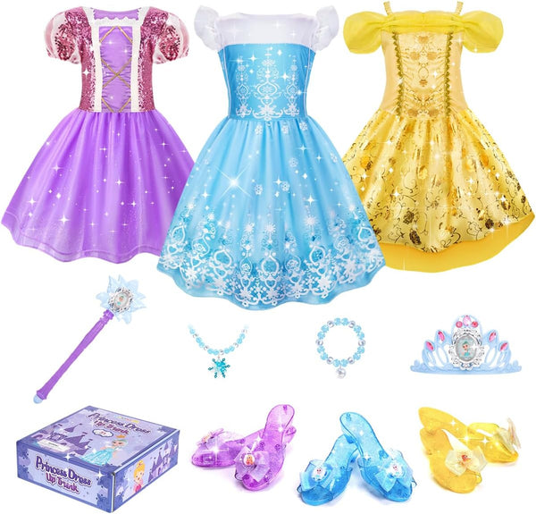 Princess Dress up for Girls 3-6, Dress up Clothes for Girls with Princess Shoes Toy, Birthday Gift for Toddlers Girls