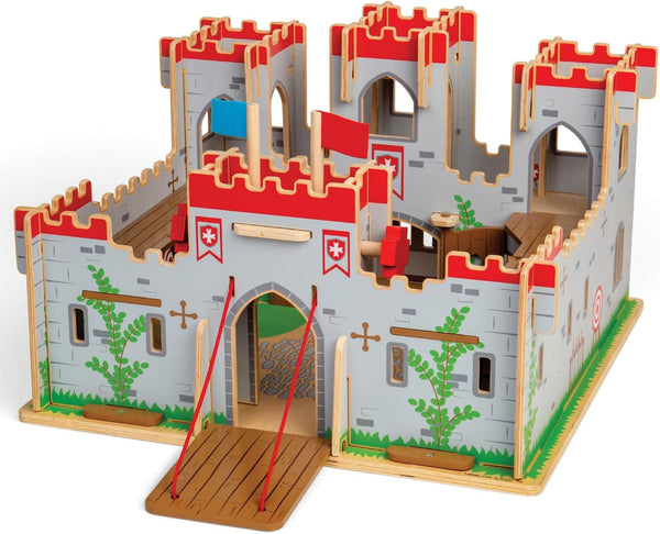 King George'S Castle Wooden Toy for Kids Age 3+ | Working Slot-Together Fort with Drawbridge, Balconies & Doors | Medieval Wood Toys for Fantasy Role Play | Educational Gift for Children