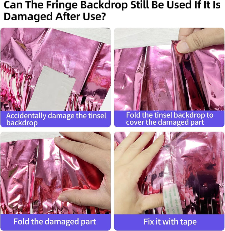 Pink Birthday Decorations for Girls, 3.3X8.2Ft Pink Tinsel Backdrop Foil Fringe Curtains, Glitter Pink Streamers Party Decorations Door Hanging for Barbie Bachelorette Graduation Halloween (2 Pack)