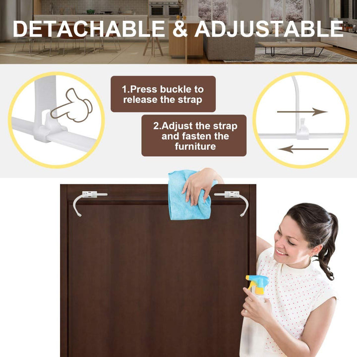 Furniture Straps (10 Pack) Baby Proofing anti Tip Furniture Anchors Kit, Cabinet Wall Anchors Protect Toddlers from Falling Furniture, Adjustable Child Safety Straps Earthquake Resistant
